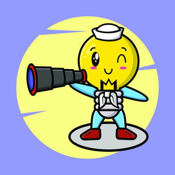 Lamp sailor mascot cartoon with hat and using binocular cute style design for t-shirt, sticker, logo element