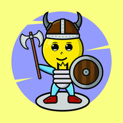 Lamp viking pirate character cartoon with hat and holding ax and shield in cute style design for t-shirt, sticker, logo element, poster