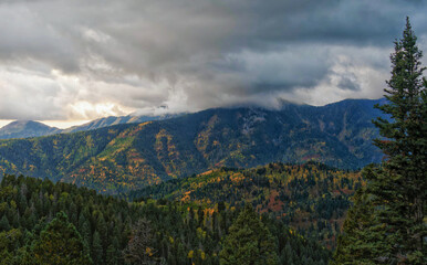 Obraz premium Autumn Color and Dramatic Skies Over the Western Mountains Outside of Durango Colorado