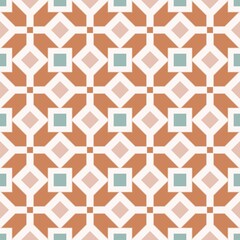 Vector abstract geometric square grid seamless background. Sino-Portuguese or Peranakan ethnic color pattern design. Use for fabric, textile, inerior decoration elements, upholstery, wrapping.