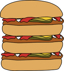 重なる大きなハンバーガーのイラスト素材