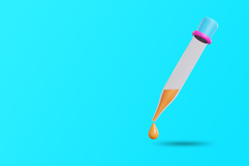 3D pasteur pipette on blue background. 3d render illustration