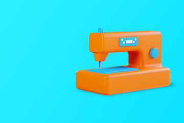 3D sewing machine on blue background. 3d render illustration