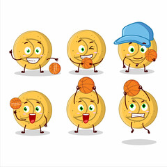 Talented dalgona candy moon cartoon character as a basketball athlete