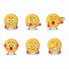A sporty dalgona candy moon boxing athlete cartoon mascot design