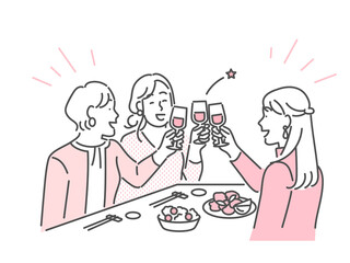 女性同士で集まって飲み会をしているイメージイラスト素材