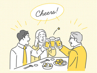 職場の同僚達と集まって飲み会をしているイメージイラスト素材