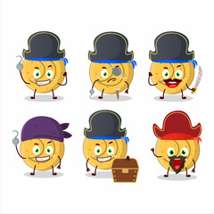 Cartoon character of dalgona candy moon with various pirates emoticons