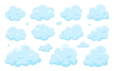 Gardinen Cloud blue flat set. Cartoon clear weather symbol for game app widget website interface. Meteorology wallpaper splash element cloudless sky 2D. Free nodding shape postcard book advertising isolated © VartB
