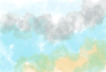 Fototapeta na wymiar watercolor background with clouds and Blue sky with clouds. Abstract blue background. Watercolor illustration,