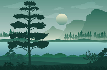 Silhouette forest landscape background