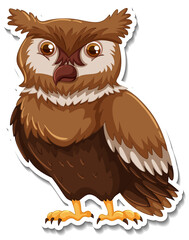 Brown owl bird cartoon character sticker