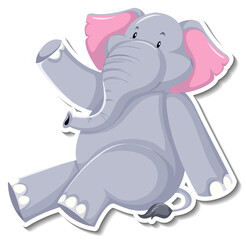 Elephant sitting cartoon character on white background