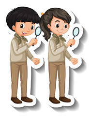 Couple kids wear safari outfit cartoon character sticker