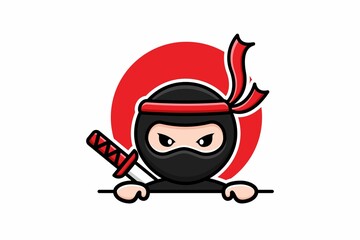 Illustration vector graphic of Ninja. Ninja minimalist style isolated on a white background. The illustration is Suitable for banners, flyers, stickers, Card, etc.
