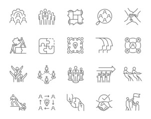 Fototapeta premium Set of teamwork and support related line icons. Line web elements. Editable stroke.
