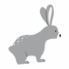 Childrens illustration of a cute hare isolated on a white background. Forest hare hand drawn with cartoon style.