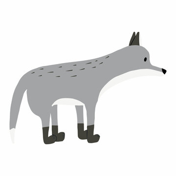 Childrens illustration of a cute wolf isolated on white background. Forest ox hand drawn with cartoon style.