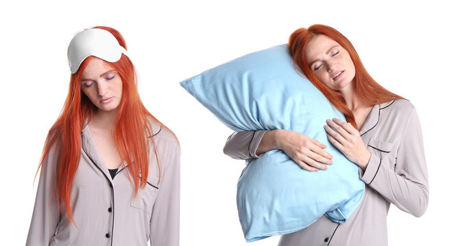 Collage with photos of sleepwalker on white background. Banner design