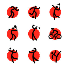 Set of sport icons tournament, Sport club logotype concept. Abstract sport symbol design vector illustrations. Run, Football, Badminton, Tennis, Golf, Cycling, Volleyball, Basketball, Taekwondo