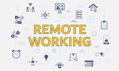 remote working concept with icon set with big word or text on center