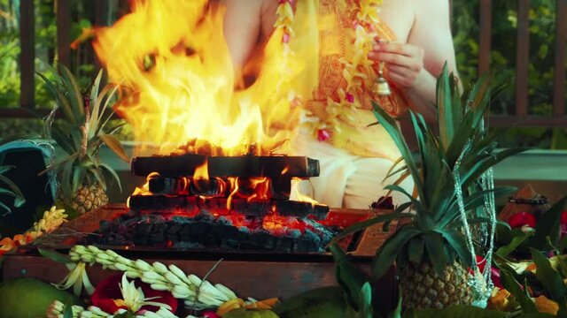 Flowers and fruits for offering at the Yagya fire ceremony hindu