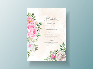 Elegant flower and leaves watercolor wedding invitation template