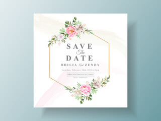 Elegant flower and leaves watercolor wedding invitation template