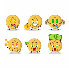 Dalgona candy water cartoon character with cute emoticon bring money