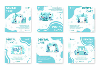 Dental Flat Design Illustration Post Editable of Square Background Suitable for Social media, Feed, Card, Greetings, Print and Web Internet Ads