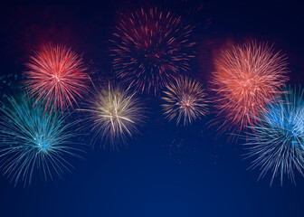 Fototapeta premium 4th of July - Independence Day of USA. Beautiful bright fireworks lighting up night sky