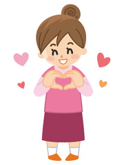 手でハートを作る若い女性