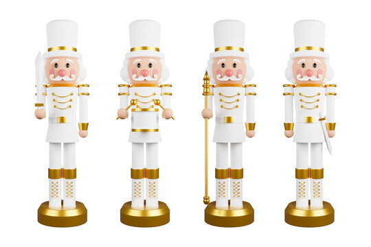 Collection christmas nutcracker toy soldier traditional figurine isolated on white background with clipping path included. 3d rendering