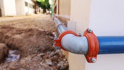 Elbows of plumbing pipes. Syler-type plumbing pipes are connected by 90 Degree Elbow at the corner...