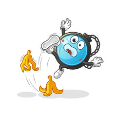 compass slipped on banana. cartoon mascot vector