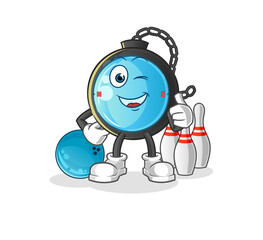compass play bowling illustration. character vector