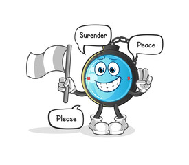 compass hold surrender flag mascot. cartoon vector
