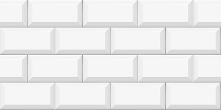 White subway tile seamless pattern. Wall with brick texture. Vector geometric background design