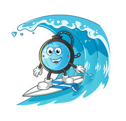 compass surfing character. cartoon mascot vector