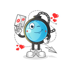 compass hold love letter illustration. character vector
