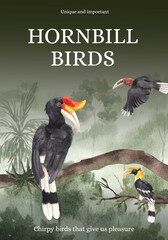 Poster template with hornbill bird concept,watercolor style © photographeeasia
