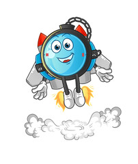 compass with jetpack mascot. cartoon vector