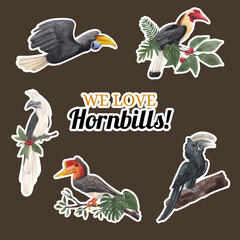 Sticker template with hornbill bird concept,watercolor style © photographeeasia