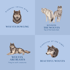 Logo template with wolf in winter concept,watercolor style . © photographeeasia