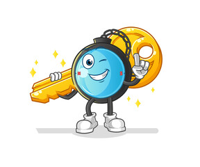 compass carry the key mascot. cartoon vector