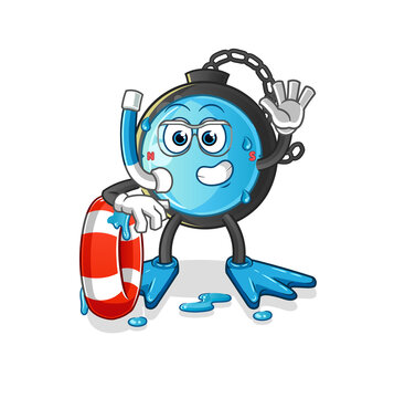 compass swimmer with buoy mascot. cartoon vector