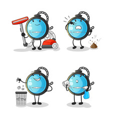 compass cleaning group character. cartoon mascot vector