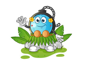 compass hawaiian waving character. cartoon mascot vector