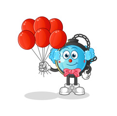 compass clown with balloons vector. cartoon character