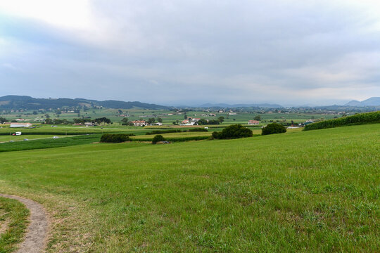 Fields and agricultural landscape in Langre in Cantabria. Spain.